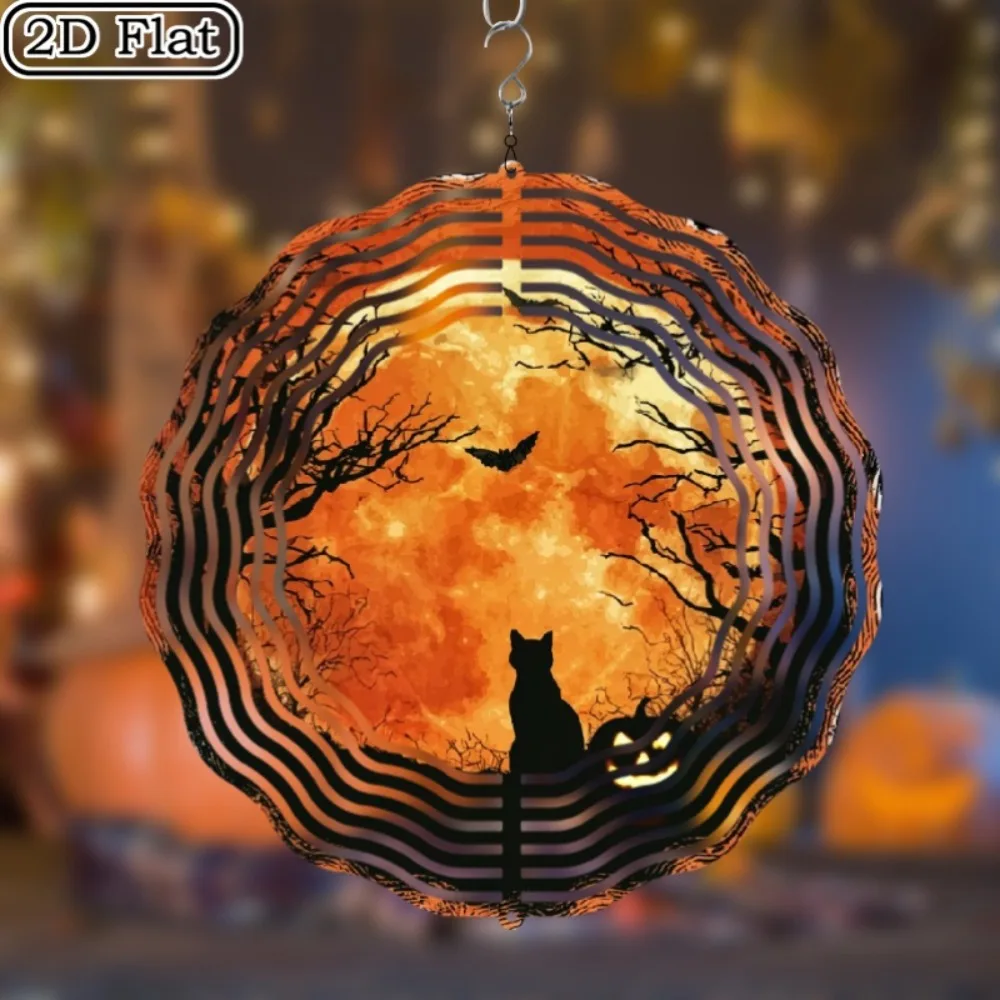 CIFBUY Wind Chime 360 Rotating Metal Cat Bat Moon Glow Lantern Outdoor Garden Porch Patio Decor Gift