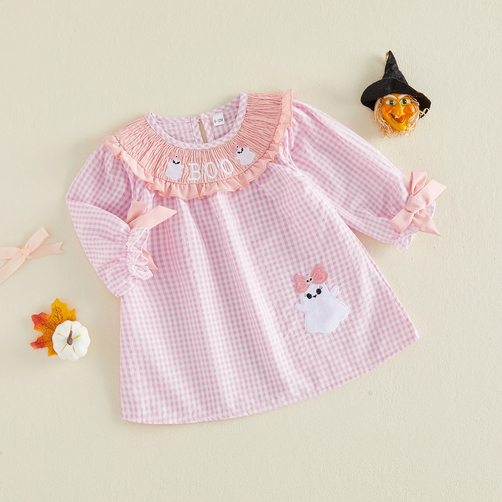 1-6Y Toddler Girl Halloween Dress Outfits Plaid Cape Collar Long Sleeves Bow A Line Dress Costume