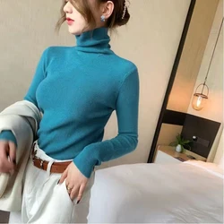 1pcs Women 's Autumn Winter Mock Neck Sweater Knitted Long Sleeve Tops Casual Slim Turtleneck Pullover High Elasticity Warm Tops