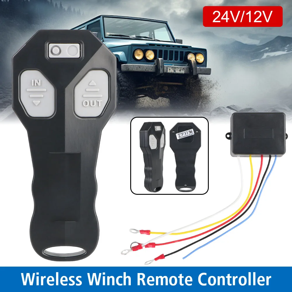 

Winch Remote Controller 12V/24V Winch Remote Control Set Kit Wireless Dual Manual Transmitter Handset Switch Controller