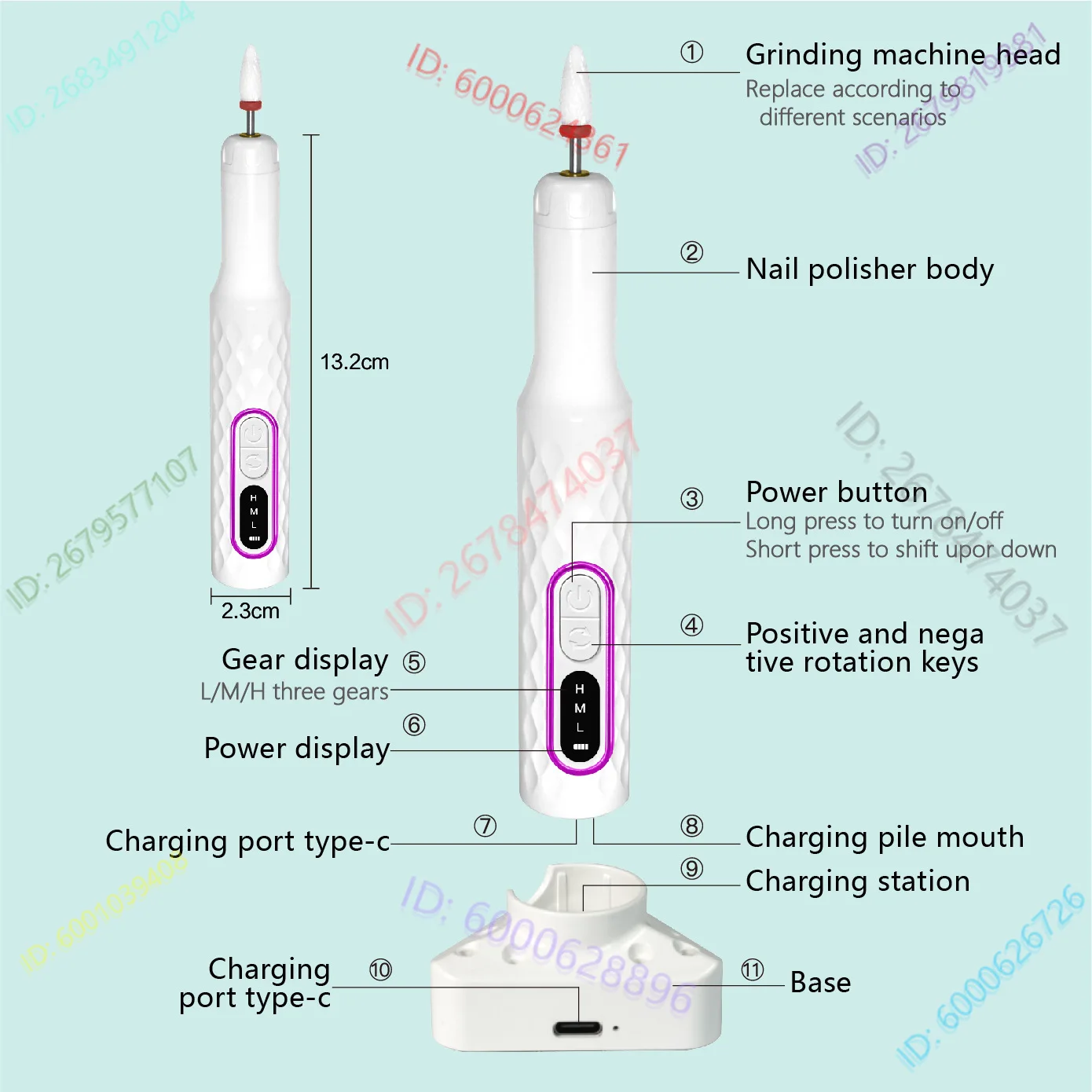 طلاء أظافر صغير منخفض الضوضاء ومزيل أظافر، مطحنة أظافر متعددة الوظائف، تخزين الطاقة، منزلية خاصة محمولة