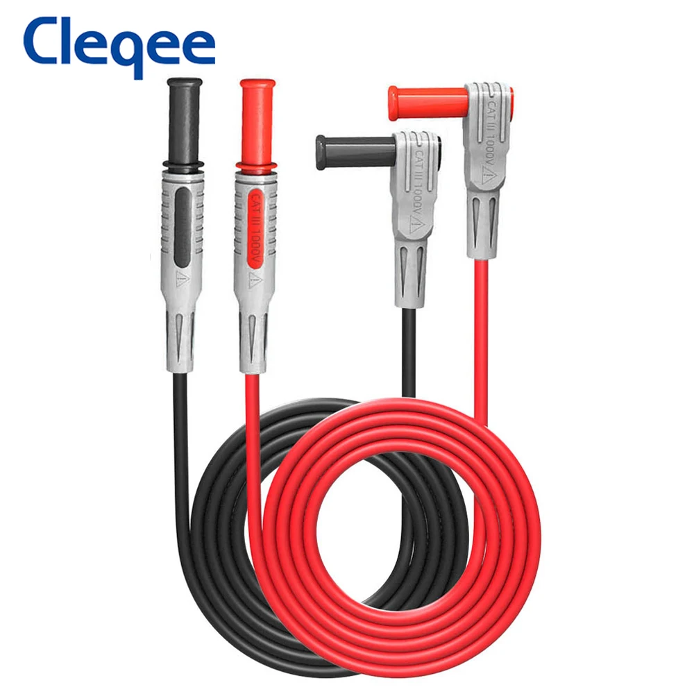 Cleqee P1033 2PCS Safety Banana Plug Test Lead 90 Degree To Straight Multimeter Test Cable 100CM 1000V/15A