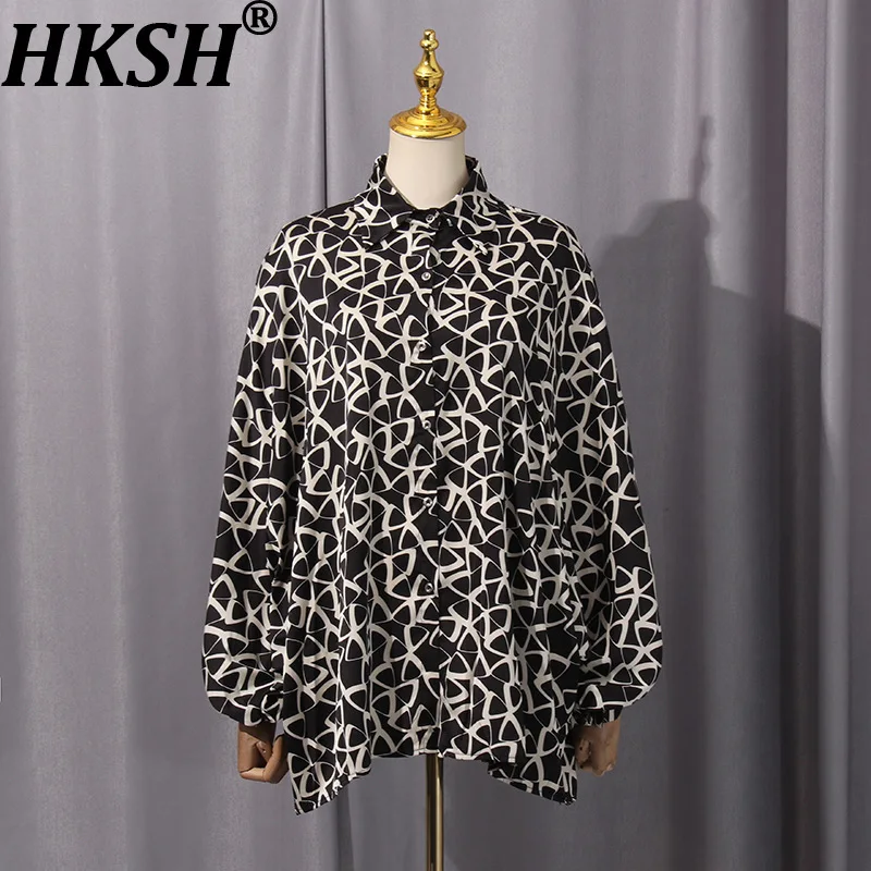 

HKSH весна осень новая женская рубашка с отложным воротником однобортная с длинным рукавом контрастного цвета уличная элегантная блузка HK13251