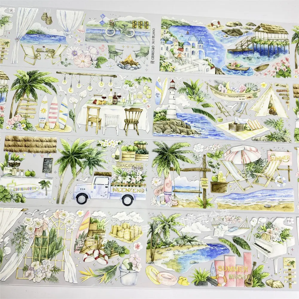 WASI Pet Tape JournalT71 Seaside Resort Beach Coconut Tree Wind Scrapbook Phone Case Sticker