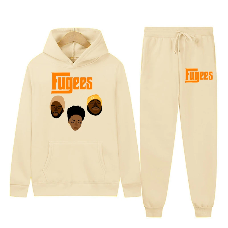 Fugees Hoodies + Pants 2 Pieces Sets Men Fashion Rapper Graphic Printed Sweatshirts Jogger Cool Casual Hooded Pullover Sweatpant