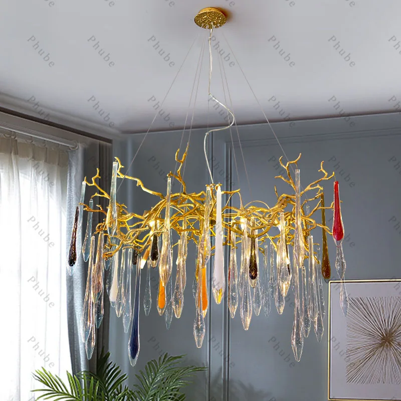 

Современная хрустальная люстра, Золотая подвесная лампа для гостиной, латунные ветки деревьев, люстры для фойе, вестибюля отеля, хрустальный блеск