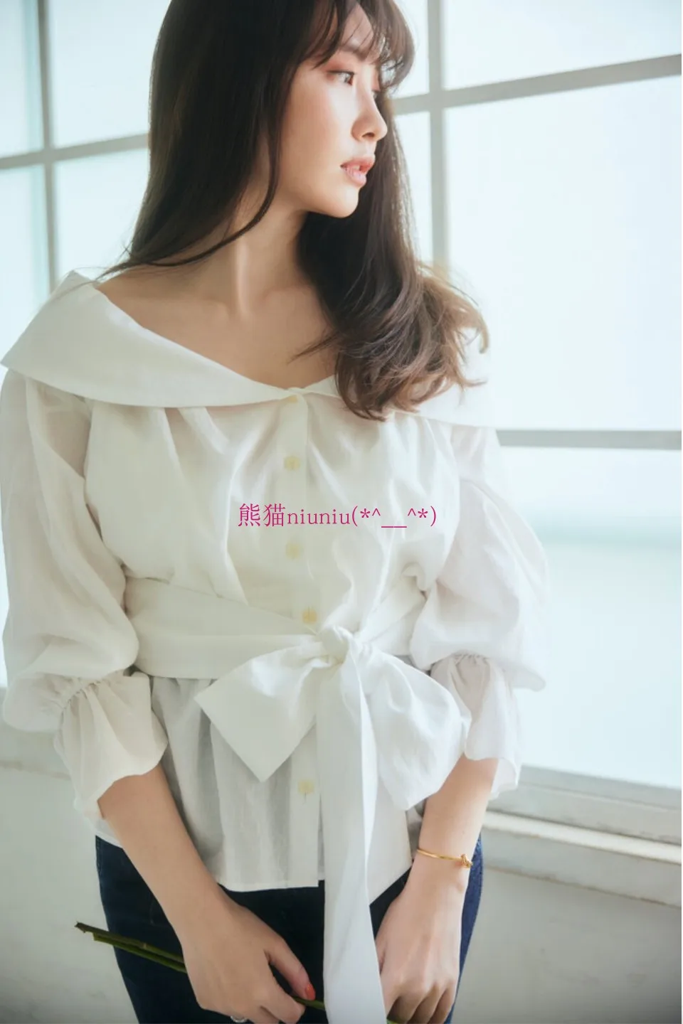 

Pure Sweet Cotton Shirt Women's New Style Bow Tie Collar Long Sleeve Regular Length Sweet Japanese Style Fashionable Shirt