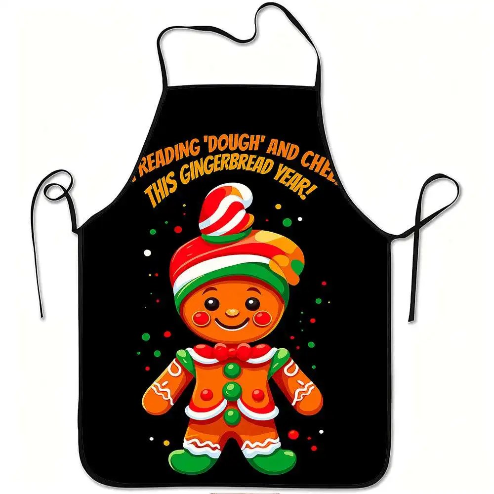 1pc Gingerbread Man Apron - Adjustable Waistband, Durable Polyester Kitchen Apron with Festive Gingerbread Design, Easy-Clean fo