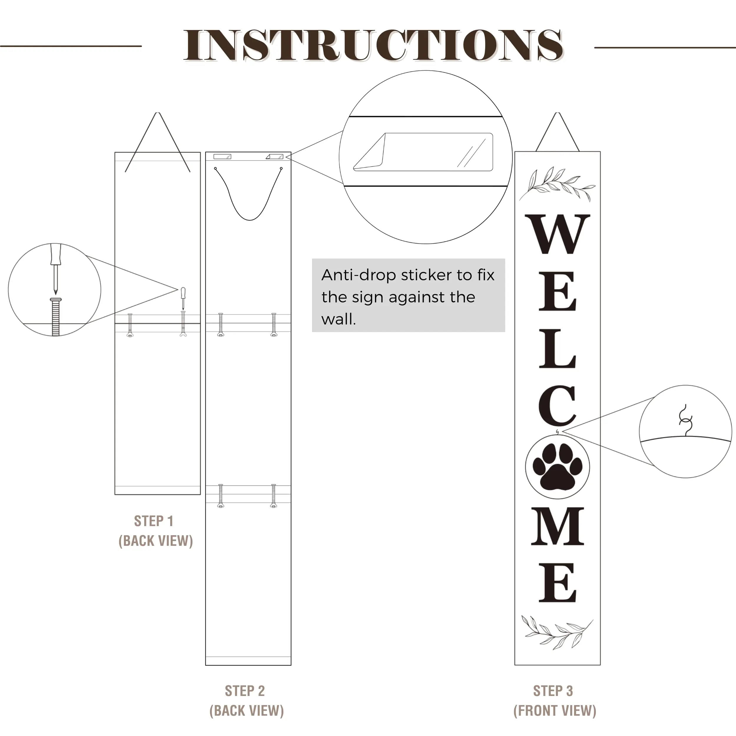 Perfnique Welcome sign for front porch standing, 47 x 7.9 Inch Wooden Leaner Sign with 10 Interchangeable Designed Icons, Seasonal Decor for Spring Easter Fall Christmas(Black)