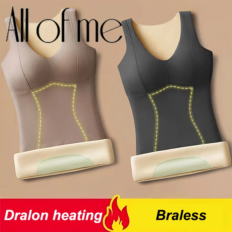 1Pc Women Thermal Heating Tank Top Built-in Bra Removable Pads V Neck Sleeveless Trainer Warm Thermal Underwear Vest For Winter1