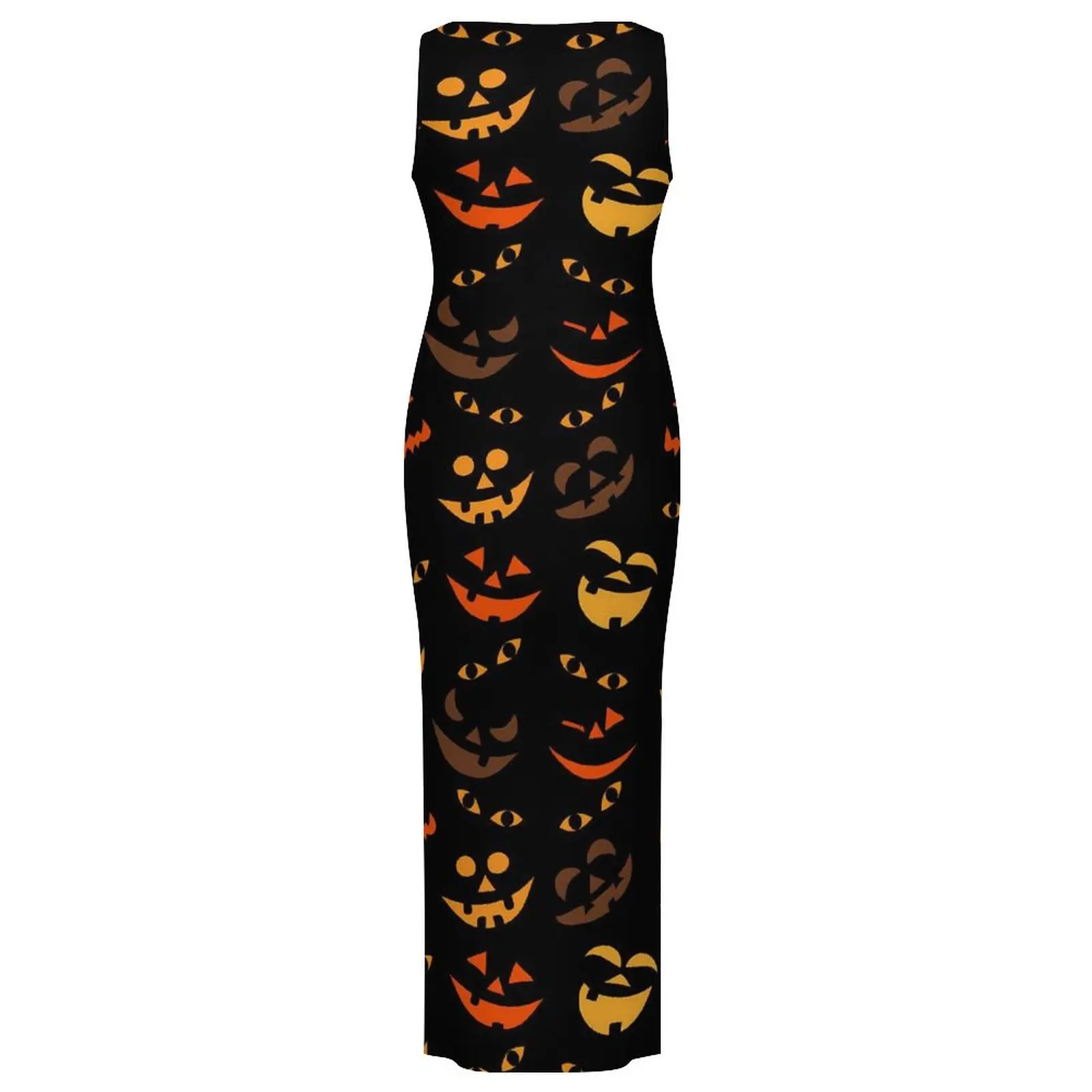 Pumpkin Print Dress Sleeveless Halloween Faces Night Club Maxi Dresses Summer Y2K Fashion Custom DIY Bodycon Dress Large Size