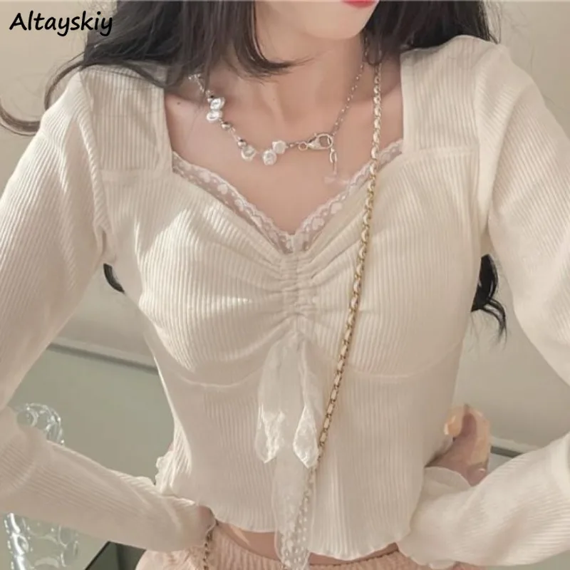 Japan Style T-shirts for Women Lovely Girls Clothing Fashion Simple Design Lace Young Students All-match Casual High Street Fit