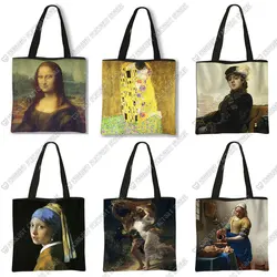 Famous Painting Spring Time / Portrait of An Unknown Woman / Mona Lisa Tote Bag Canvas Shoulder Bags Ladies Eco Shopping Bag