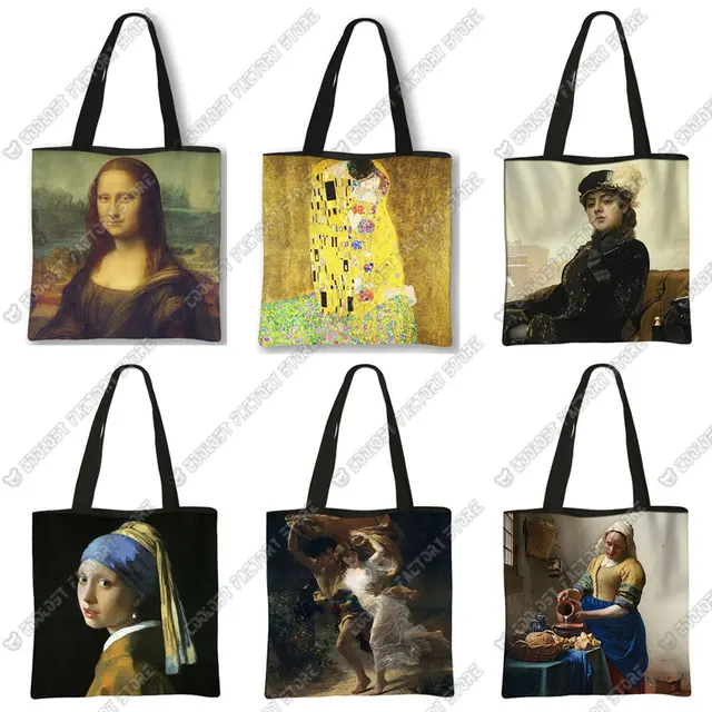 Słynne malarstwo Wiosna / Portret nieznanej kobiety / Mona Lisa Tote Bag Płócienne torby na ramię Damska ekologiczna torba na zakupy