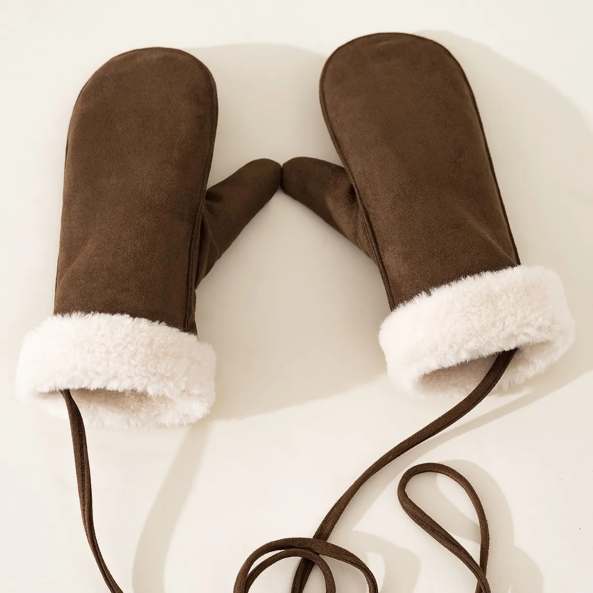 Winter Suede Gloves for Women Warm Thickened Fleece Halter Gloves Faux Fur Suede Leather Gloves Outdoor Cold Protection