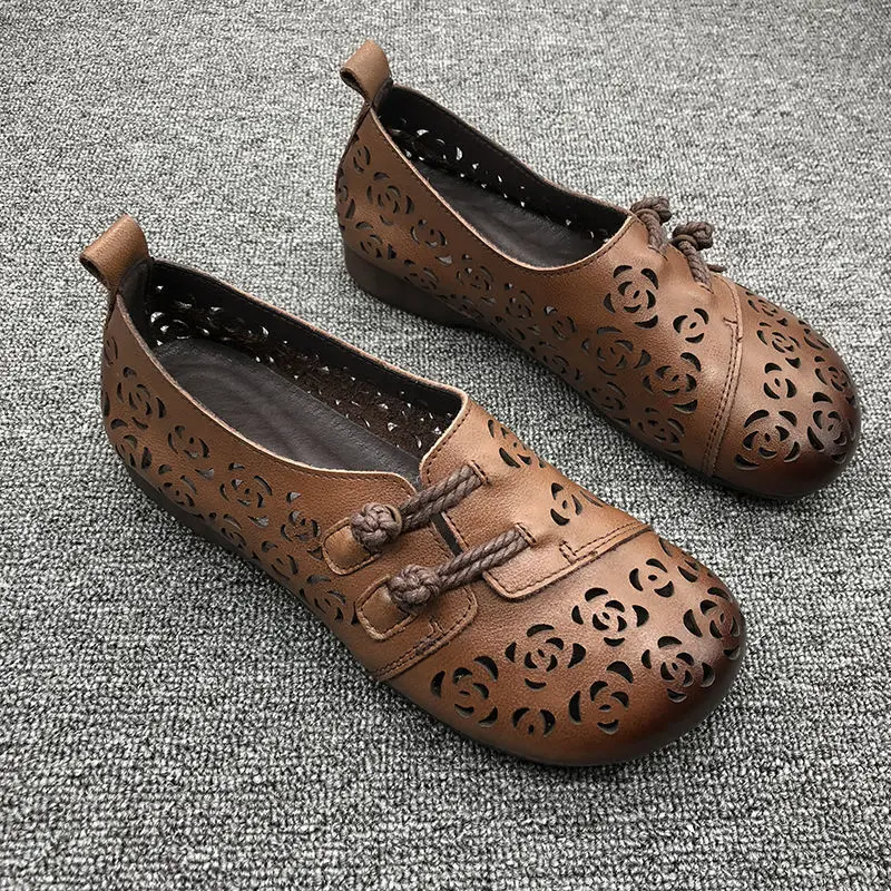 2024 Newly Square Toe Women's Flats Designer Cutout Shoes Ladies Wide Fit Soft Leather Moccasins Female Driving Sneakers