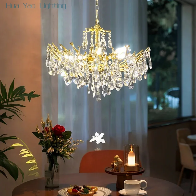Modern Luxury Crystal Chandelier For Living Dining Room Hall Kitchen Table Gold Round Double Layer LED Ceiling Pendant Lamp