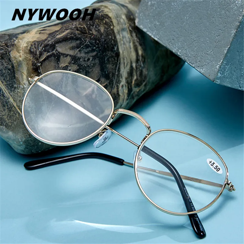 NYWOOH Real Glass Lens Reading Glasses Men Women Round Frame Presbyopic Glasses Anti-Scratch Diopter Eyewear +1.5 2.0 2.5