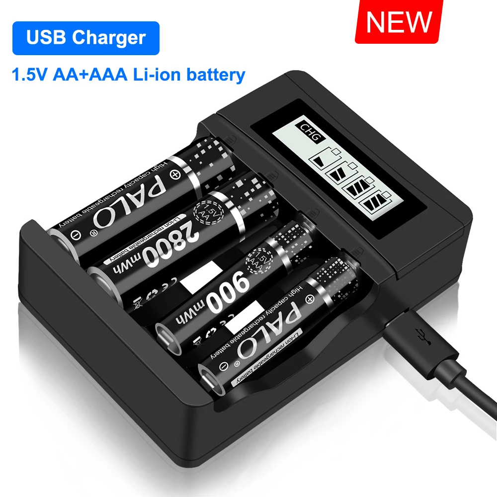 CITYORK LCD USB Battery Charger For 1.5V AAA AA Rechargeable Lithium Battery Charger 4 Slots 1.5V Li-ion AA AAA Battery Charger