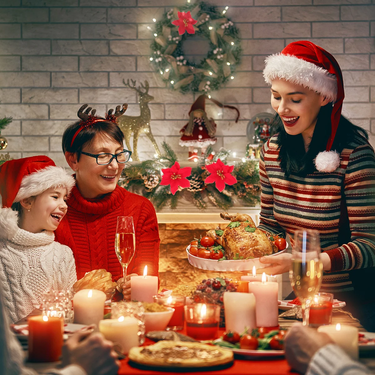 

24Pcs Artificial Cloth Flower Christmas Decoration for Christmas Tree Ornament Lightweight Elegant Reusable Fake Glod Dust