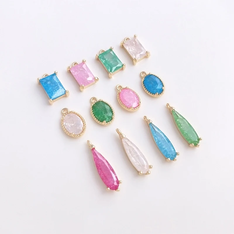 Candy Color Crackle CZ Pendant Charm For  Earrring Necklace Jewelry Making Supply Wholesale