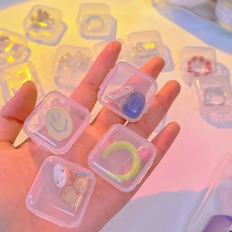 

40pcs Mini Plastic Square Storage Containers Box Hinged Lid Clear Jewelry Earrings Rings Portable Pill Storage Case Boxes