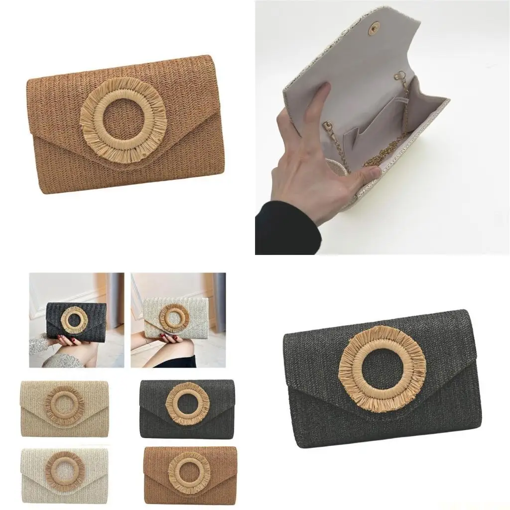 

X90D Straw Clutch Purses Woven Envelope Wallet Straw Crossbody Shoulder Bag for Women