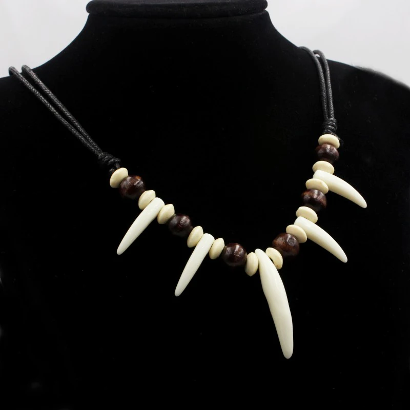 Hot sale acrylic imitation wolf teeth beaded necklace adjustable length couple necklace amulet gift