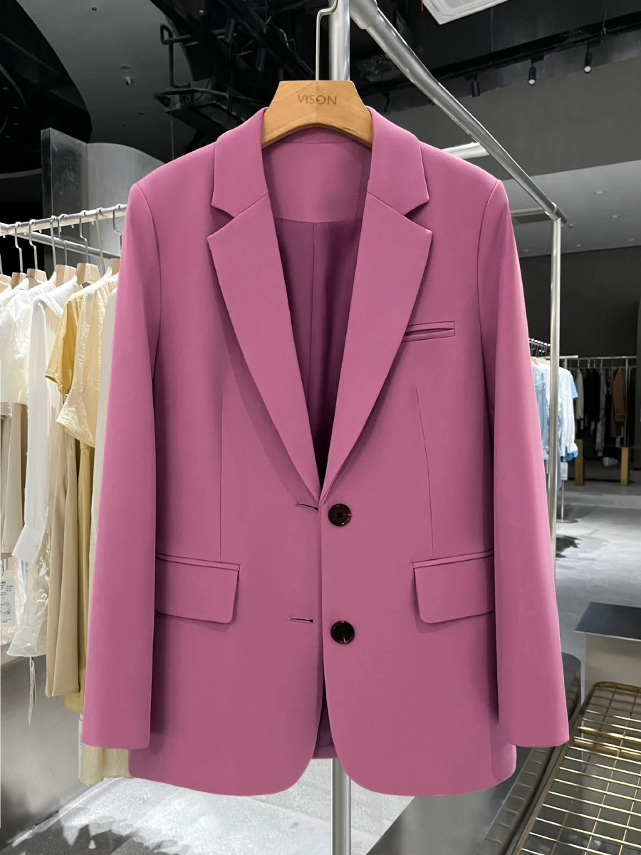 

Свободный женский пиджак в корейском стиле, фиолетово-розовый, весна-осень, модный, на пуговицах, с длинным рукавом, для офиса и повседневной носки