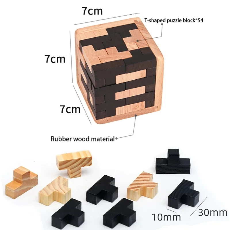 Puzzle Cube 3D Luban à emboîtement, jouet en bois, créatif, cerveau IQ Beaumont, jeu d'apprentissage précoce, cadeau pour enfants, lettre 54T