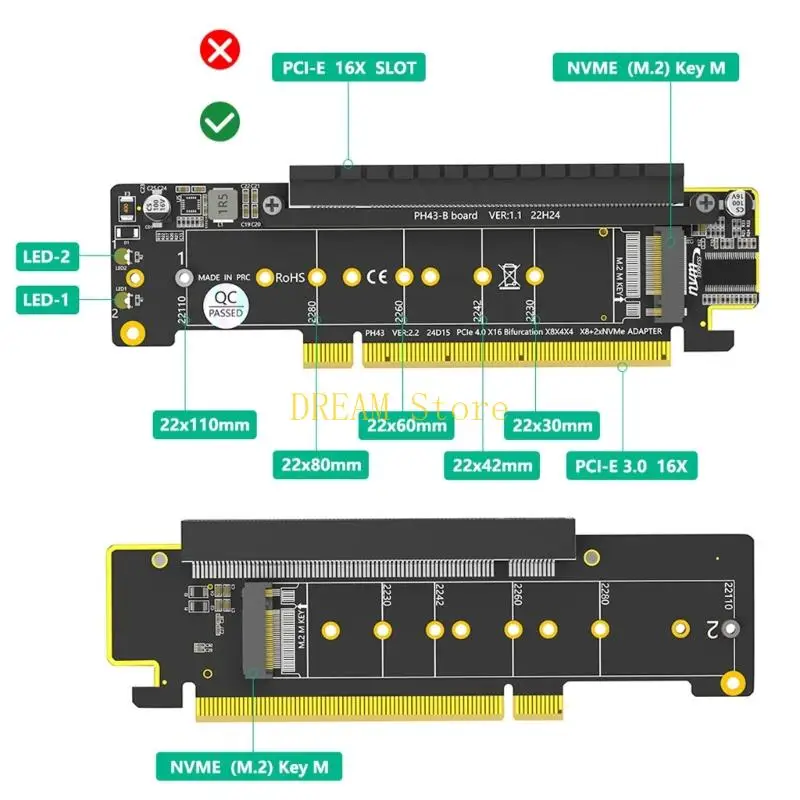 Divisor de tarjeta de expansión PCIe4.0, ranura X16 en dos conexiones X4, adaptador PCIe x16 (x8) para disco M.2 NVMe, venta múltiple