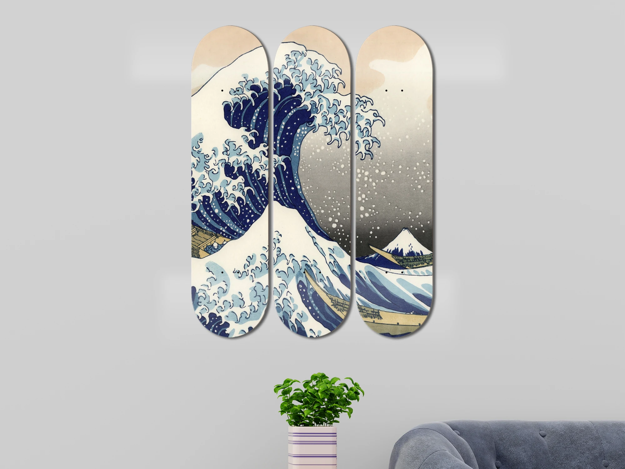 Set of 3pcs Japanese Wave Art Skateboard Wall Art 7-layer Maple Decoration Skateboard Furnish and Decorate for Home Decor