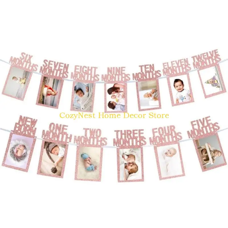 92MF 1st Birthday Photo Banners Decorations for Baby from Newborns to 12 Months, Boy Girl Monthly Milestones Garlandss