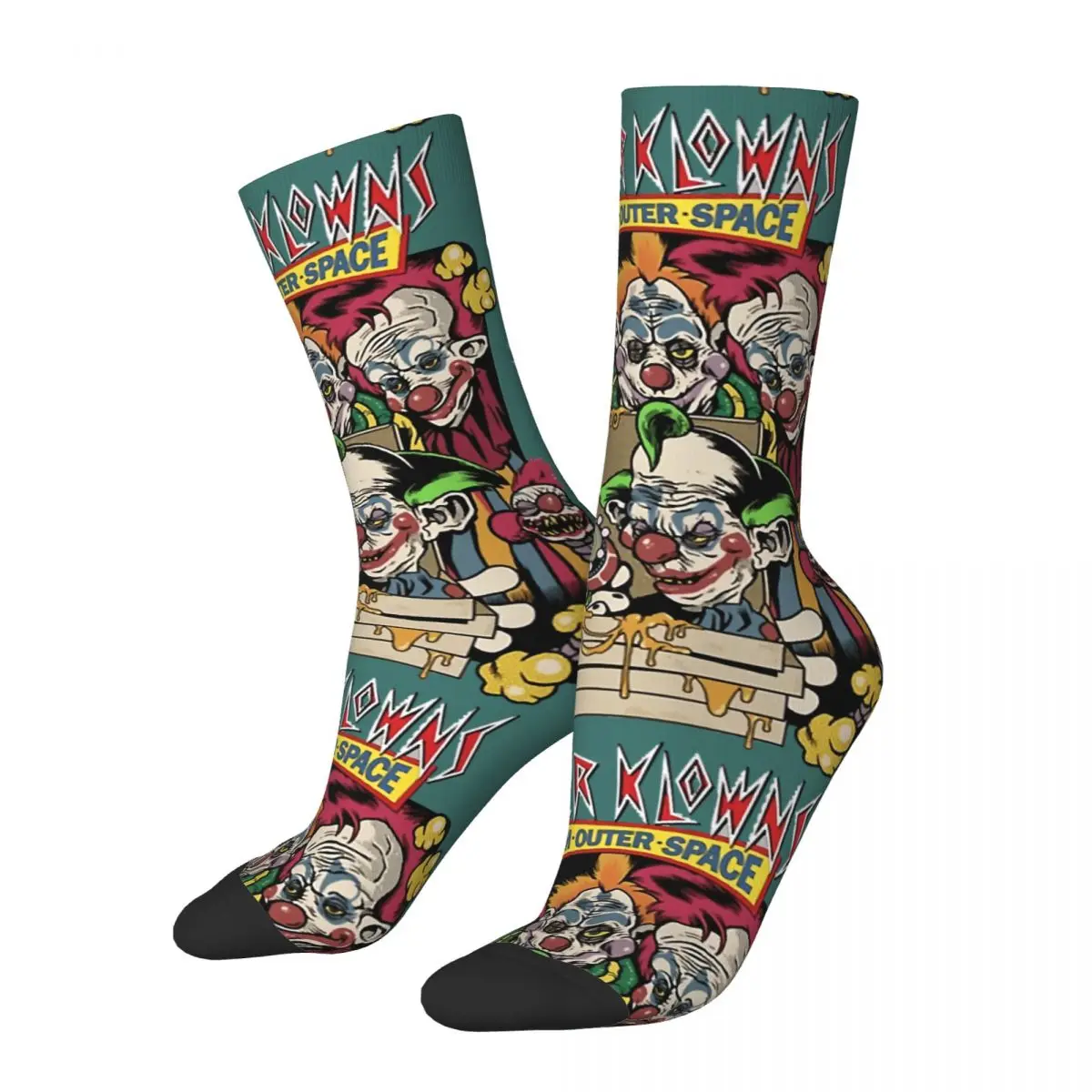 Funny Compression Sock for Men Vintage Halloween Hip Hop Killer Klowns from Outer Space horror film Pattern Printed Crew Sock