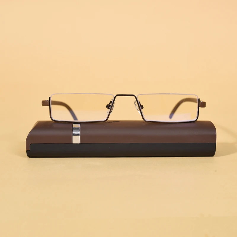 Metall Anti-Blau Licht Lesebrille Männer Halb Rahmen Brillen Männlichen Brillen Mit Fall + 125 + 175 + 225 + 275 + 300 + 350 – Detail 23