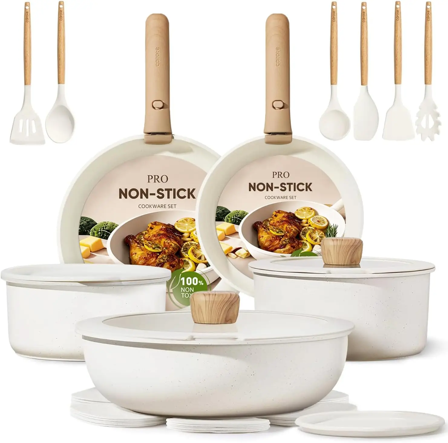 21Pcs Cookware Set Nonstick Pots Pans Detachable Handle Induction Compatible Dishwasher Oven Safe Space Saving Camping Cooking K
