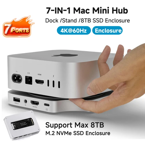 Imagen 1 del producto Mac Mini M4 HUB Dock Stand con 8TB M.2 NVMe SSD Case 4K 60Hz HDMI SD/TF lector de tarjetas USB Hubs para Mac Mini M4/M4 Pro