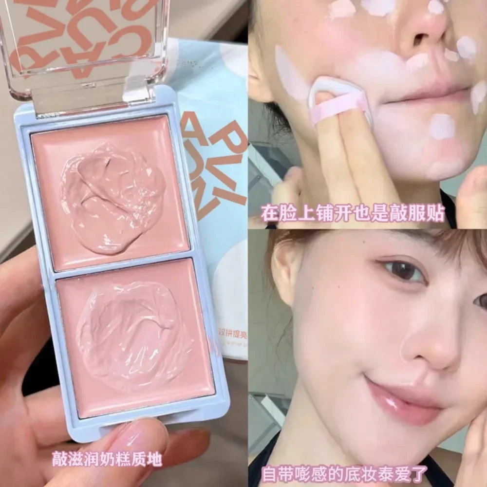 Tweekleurig verhelderend crème Roze markeerstiftpalet Natuurlijke Blush Hydraterende Matte Rouge Beauty Make-upset