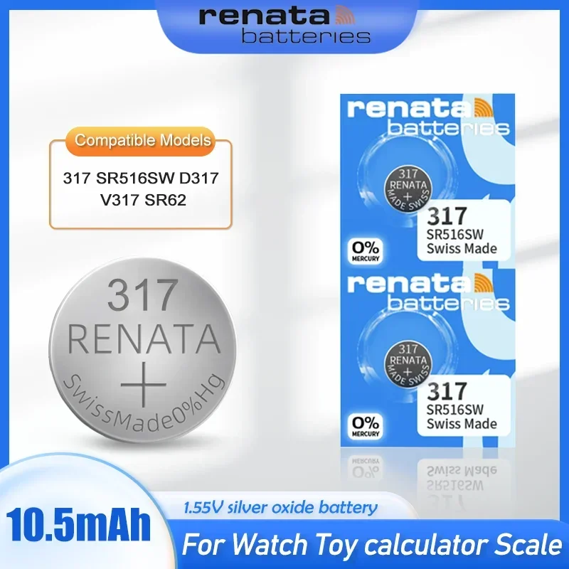 1-10PCS Original Renata 317 SR516SW D317 V317 SR62 1.55V Silver Oxide Watch Battery For Toy Remote Swiss Made Button Coin Cell