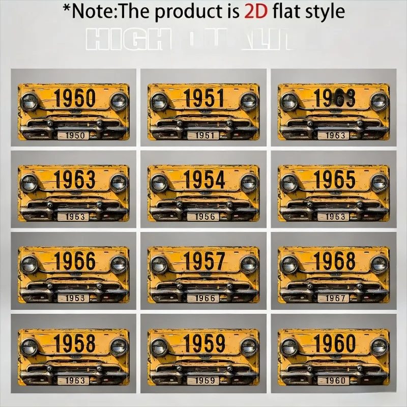 Vintage dunkelgelbe Autokopfnummer, dekorative Metallschild und Ornament, Bars, Häuser, perfekt für Autoliebhaber und Sammler