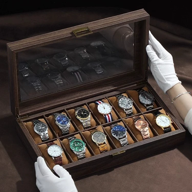 Retro Wood Grain Watch Storage Box, Multiple Slot Mechanical Watch Box, Household Large Capacity Glasses case ，Ideal for Gifts