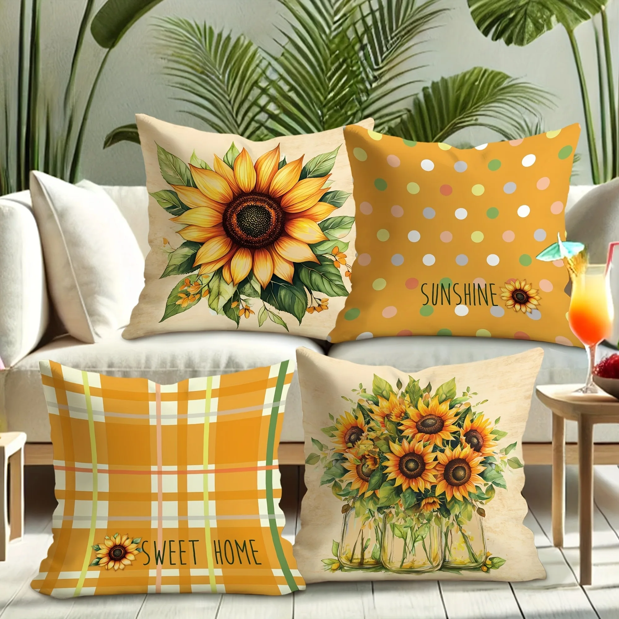 Sunflower - Infused Pillow Cover: Bright Blooms, Cheerful Patterns and Homey Wishes, Sofa Cushion Cover, Bedroom Room Decor Shor