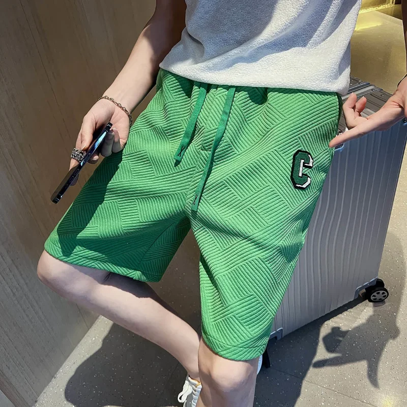 Men's Shorts Basketball Sweat Green Beach Male Short Pants In Bulk No Logo 3 Quarter Vintage With Trend Unique Elastic Casual