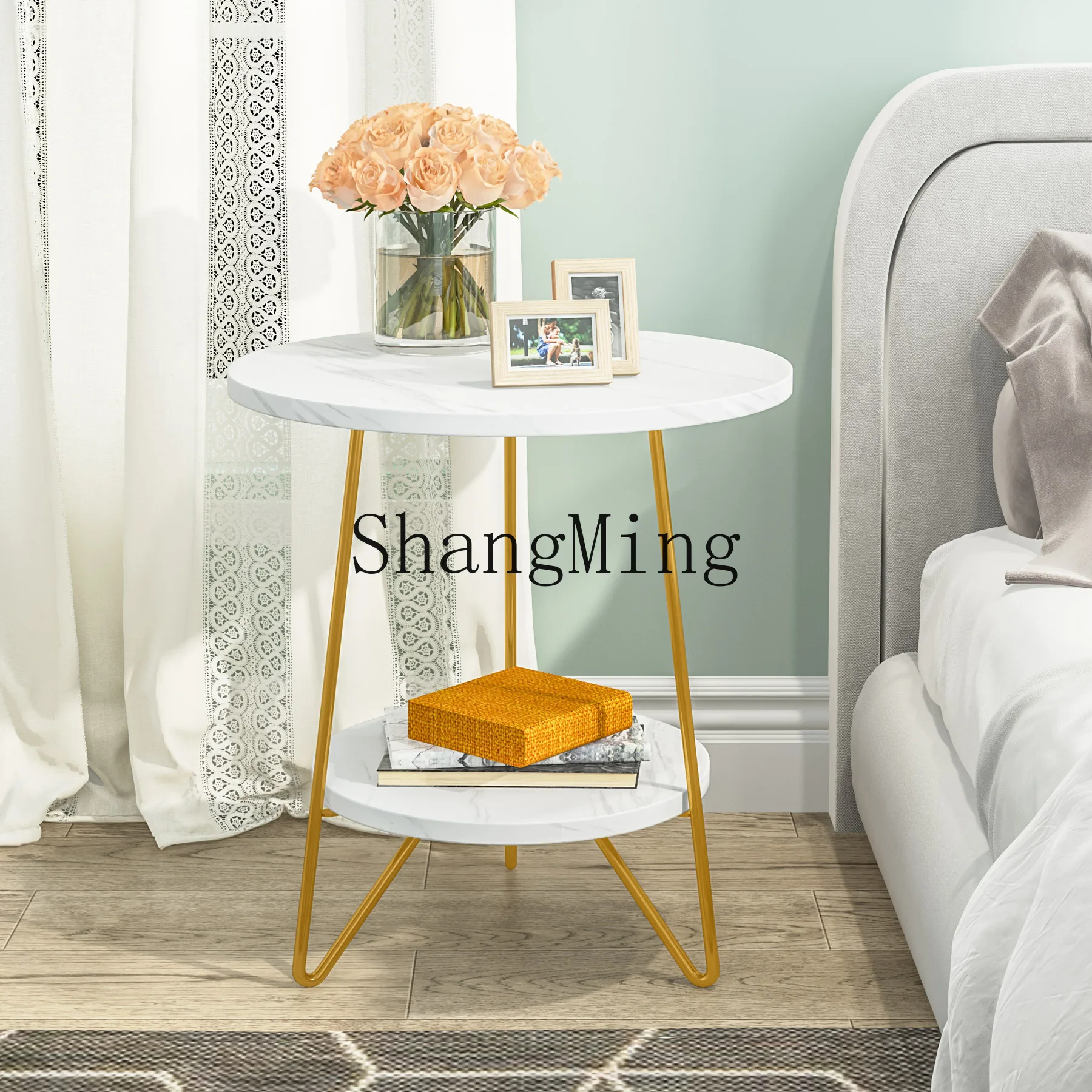 SM small apartment round edge table high-end living room table coffee table wabi wind sofa bed marble pattern light luxury