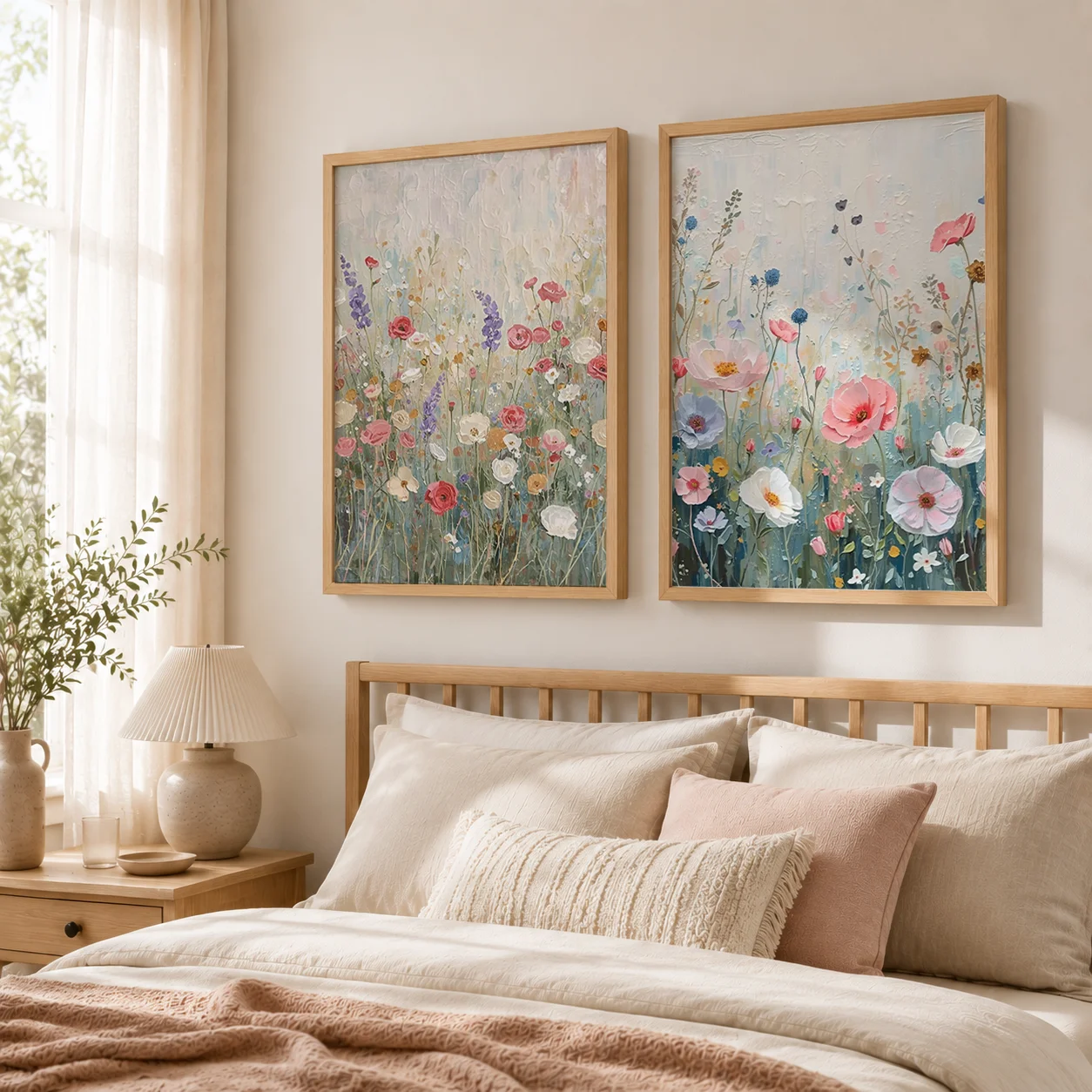 Plant Floral Wall Art, Vintage Wildflower Canvas Painting, Botanical Poster Print for Bedroom Living Room Wall Décor