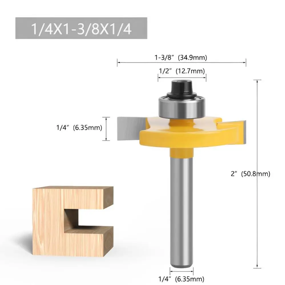 1/4 Inch Performance Bearings Shank 3 Pieces Rabbeting Router Bit with 6 Bearings Set