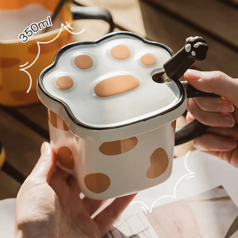 

Cat Claw Mug, Niche Design, Ceramic Water Cup, Cute Girl's Office Breakfast Cup with Lid Spoon