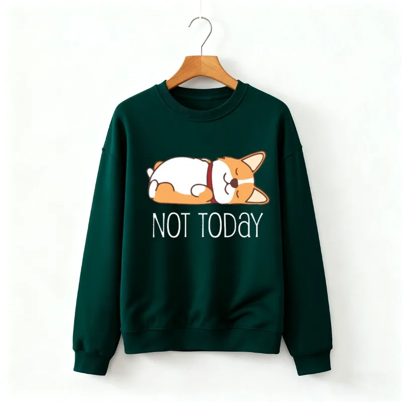 لطيف فصيل كورجي هدية مضحك الكلب عاشق ليس اليوم كسول الحيوان البلوز عارضة أزياء لينة مريحة الخريف والشتاء قمم الحرارية