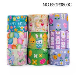 Fixed Set Mixed 9 Styles 38mm Easter Day Lovely Pattern Grosgrain Ribbon, Each 1yard