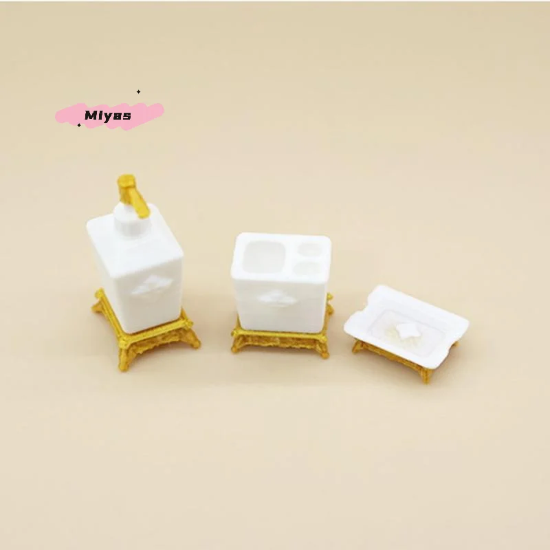 1/3Pcs Nordic Style Lotion Bottle & Soap Dish Mini Toothbrush Holder Model 1:12 Scale Dollhouse Miniature Bathroom Accessory Set